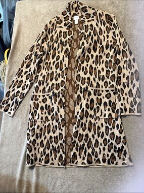 Chico's Leopard Print Open-Front Coatigan in Brown and Tan
